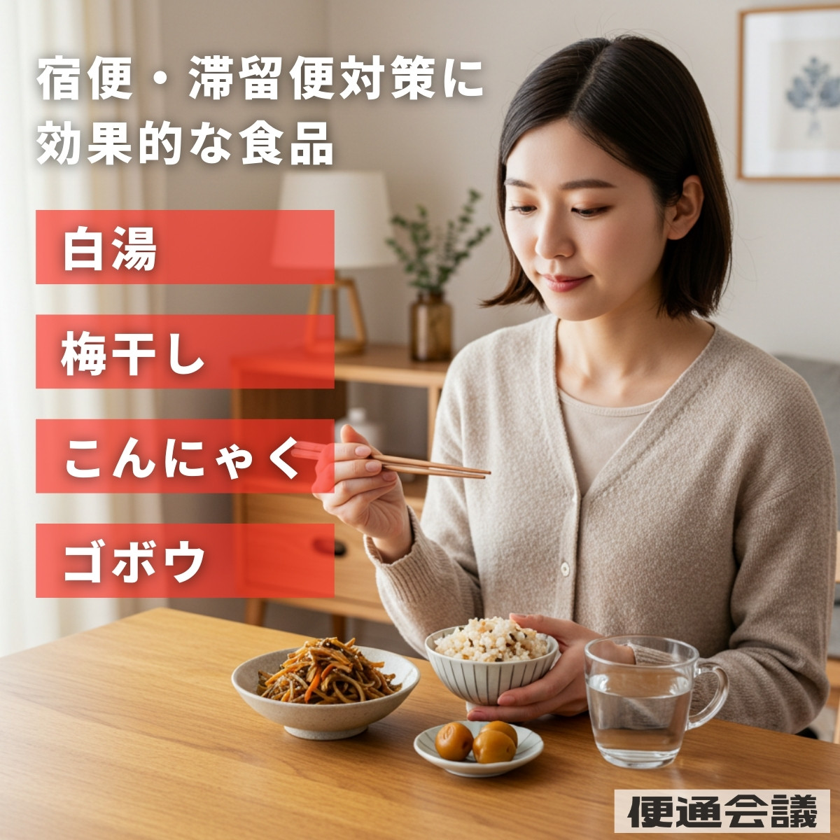 宿便・滞留便を出すのに効果的な食品は白湯・梅干し・こんにゃく・ゴボウなどがあります