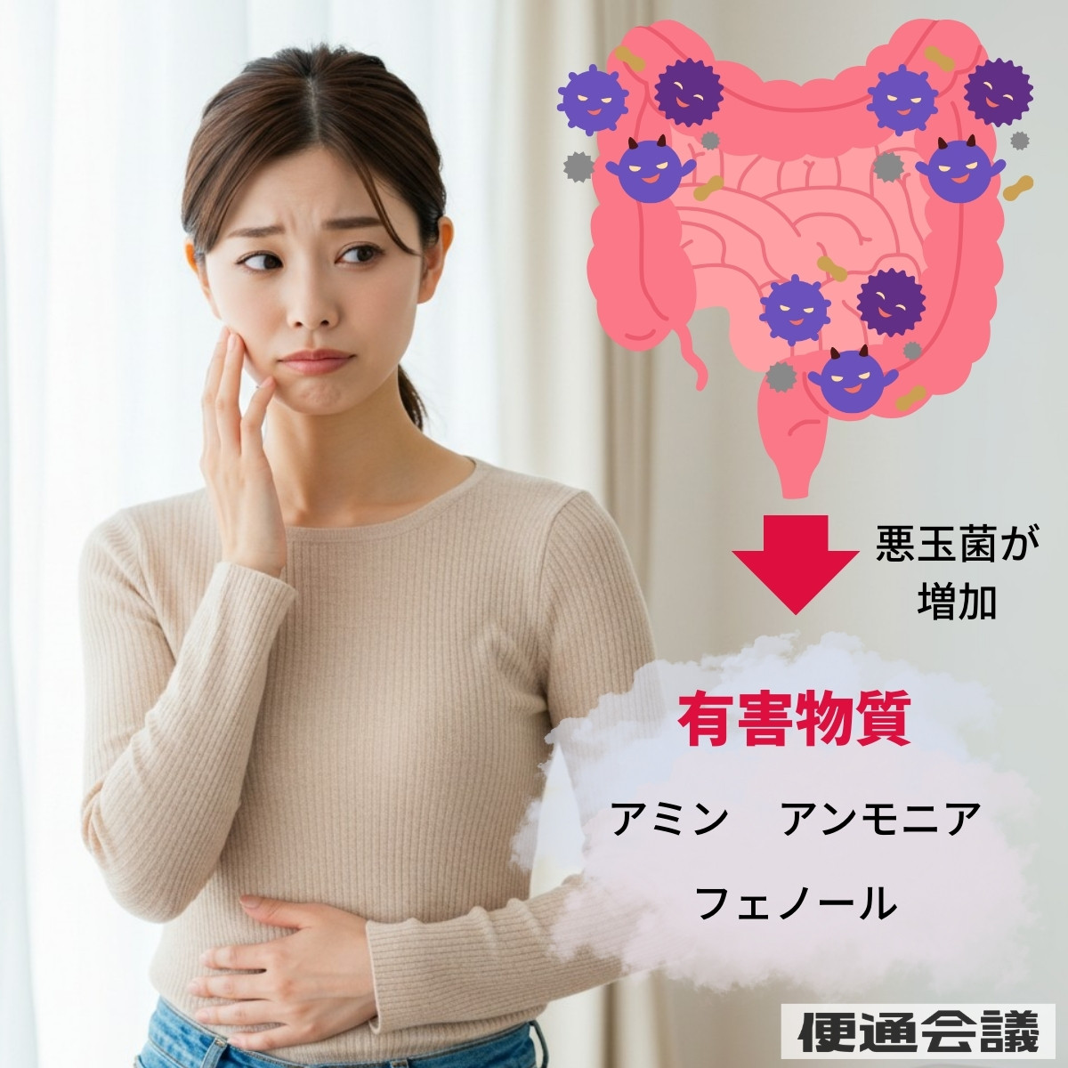 便秘になると腸内に悪玉菌が増えて有害物質が発生し肌が荒れる