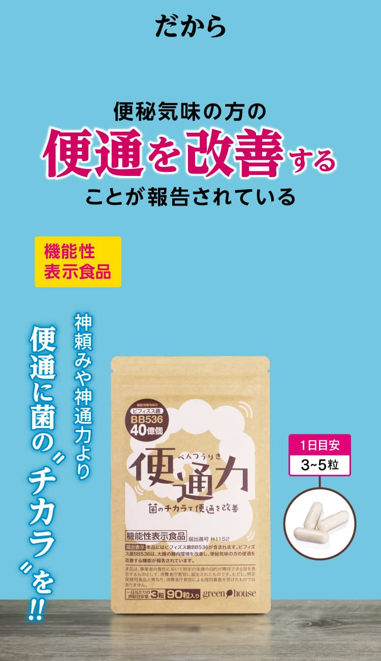 便秘気味の方の便通を改善することが報告されている機能性表示食品