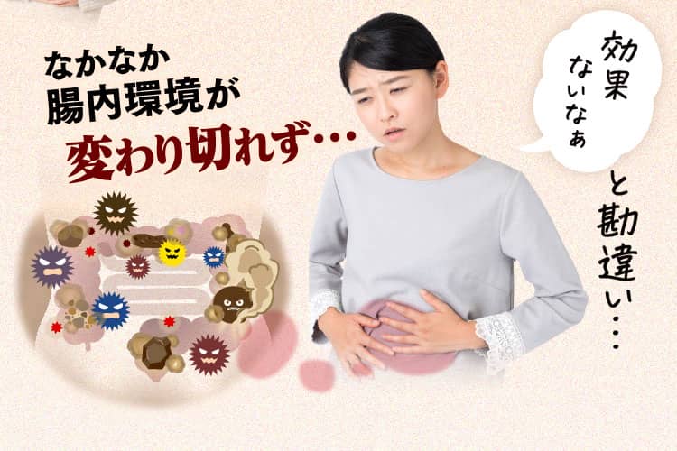 なかなか腸内環境が変わり切れず…効果ないなぁと勘違い…